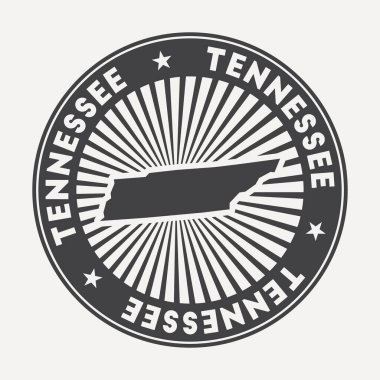 Tennessee yuvarlak logosu dairesel adı ve haritası devlet vektörü olan Vintage seyahat rozeti