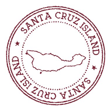 Santa Cruz Adası yuvarlak damgalı, üzerinde ada haritası olan dairesel yazılı kırmızı pasaport damgası.