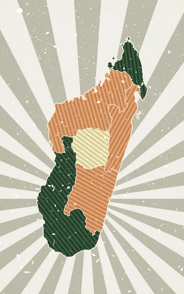 马达加斯加复古地图Grunge海报与国家地图复古色彩调色板形状 — 图库矢量图片