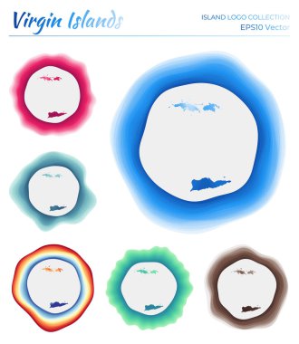 Virgin Adaları logo koleksiyonu. Adanın renkli logosu. Çevresindeki eşsiz katmanlı dinamik çerçeveler.