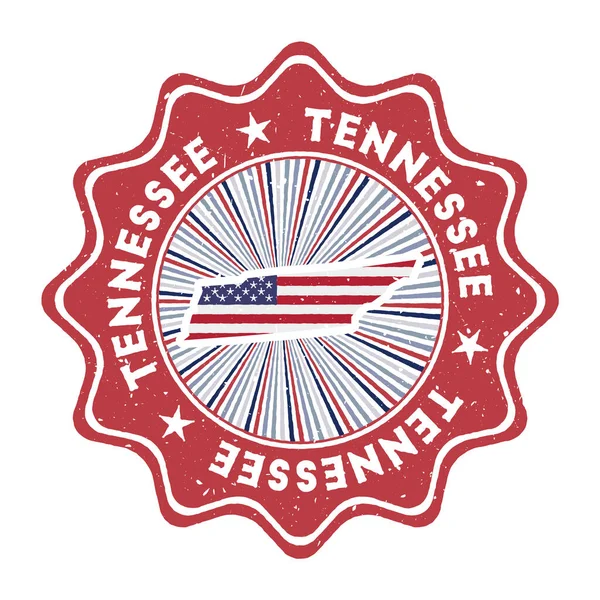 Tennessee timbro grunge rotondo con noi mappa di stato e bandiera di paese Badge vintage con testo circolare — Vettoriale Stock