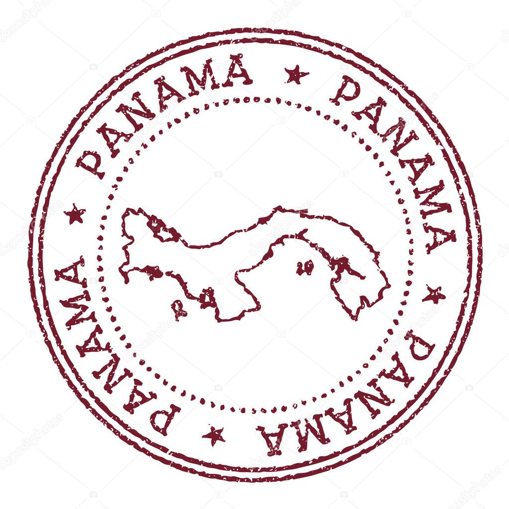Panama round rubber stamp with country map Vintage red passport stamp with circular text and stars