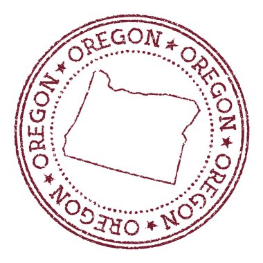 Oregon yuvarlak kauçuk damgası ile biz eyalet haritası dairesel metin ile klasik kırmızı pasaport damgası ve