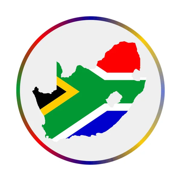 Icona sudafricana Forma del paese con bandiera sudafricana Segno rotondo con sfumatura di colori della bandiera — Vettoriale Stock