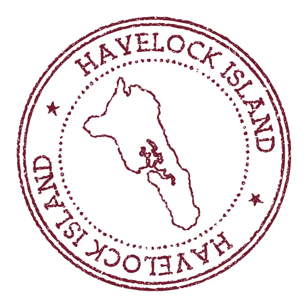 Sello de caucho redondo Havelock Island con mapa insular Sello de pasaporte rojo vintage con texto circular — Vector de stock
