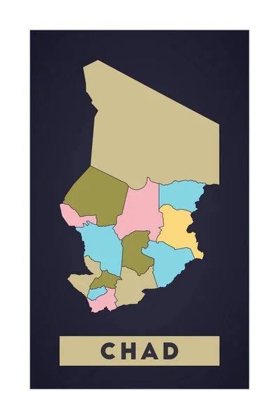 Chad mapa País cartel con regiones Forma de Chad con el nombre del país Elegante vector de ilustración — Vector de stock