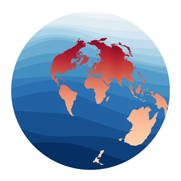 Dünya Haritası Vector Airys minimumfault azimuthal projeksiyon dünyası derin kırmızı turuncu gradyan — Stok Vektör