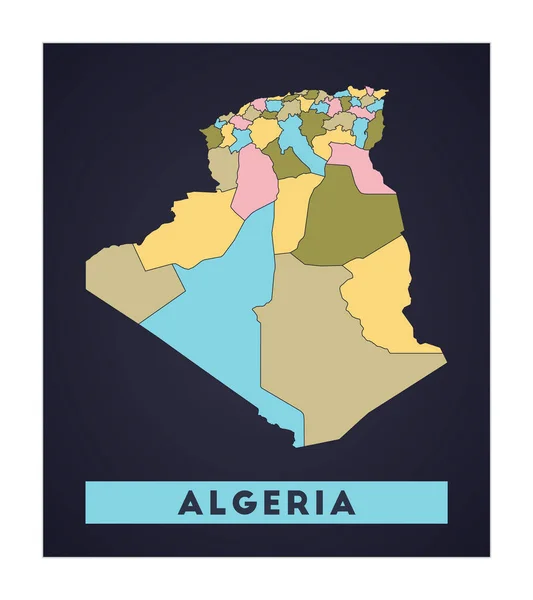 Argélia mapa País pôster com regiões Forma da Argélia com nome de país Vetor surpreendente — Vetor de Stock