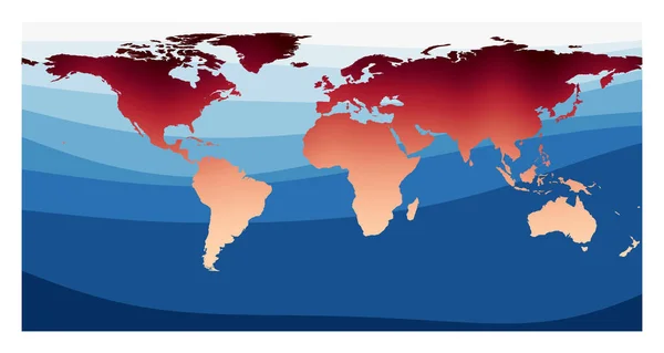 Weltkarte Vector Equirectangular plate carree projection Welt in rot-orangefarbenem Gefälle auf tief — Stockvektor