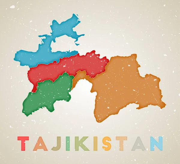 Tajiquistão mapa País cartaz com regiões coloridas Velha textura grunge Vetor ilustração de —  Vetores de Stock