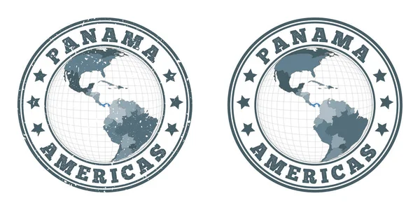 Logotipos redondos Panamá Insignias circulares de país con mapa de Panamá en contexto mundial — Vector de stock