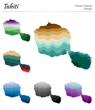 Tahiti Vibrant dalgalarının vektör haritaları geometrik düz eğrilerde adanın Parlak haritasını dizayn eder