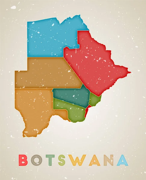 Mapa de Botswana Cartel de país con regiones de colores Textura grunge antigua Ilustración vectorial de — Archivo Imágenes Vectoriales