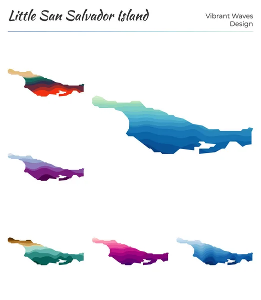 Conjunto de mapas vectoriales de Little San Salvador Island Diseño de ondas vibrantes Mapa brillante de la isla en — Archivo Imágenes Vectoriales