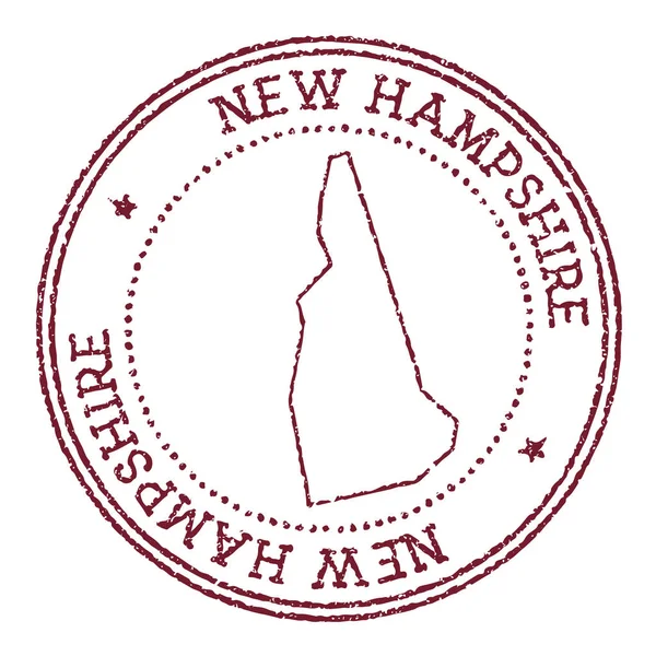 New Hampshire okrągły znaczek kauczukowy z nami mapa stanu Vintage czerwony znaczek paszportowy z tekstem okrągłym — Wektor stockowy