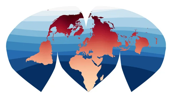 Dünya Haritası Vektörü Alan K Philbrick kırmızı turuncu projeksiyon dünyasını yarıda kesti — Stok Vektör