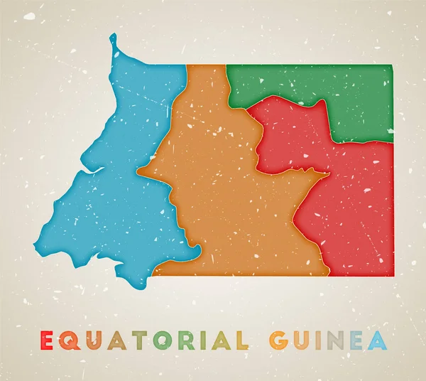 Äquatorialguinea Landkarte Poster mit farbigen Regionen Old Grunge Textur Vector Illustration — Stockvektor