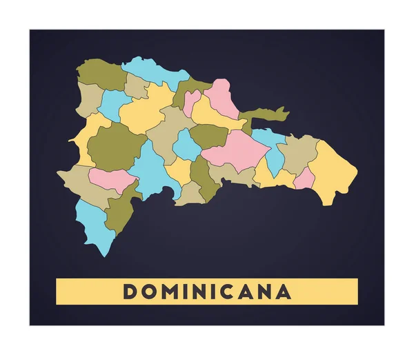 Mappa Dominicana Locandina paese con regioni Forma della Dominicana con nome paese Vettore vibrante — Vettoriale Stock