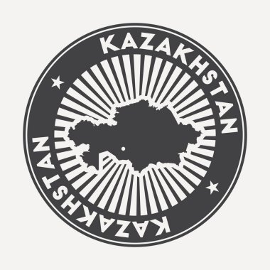 Kazakistan yuvarlak logosu dairesel adı ve ülke vektörünün haritası olan Vintage seyahat rozeti