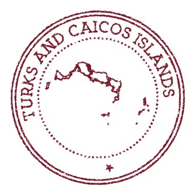 Turks ve Caicos Adaları, üzerinde kırmızı pasaport damgası ve ada haritası olan lastik damga.