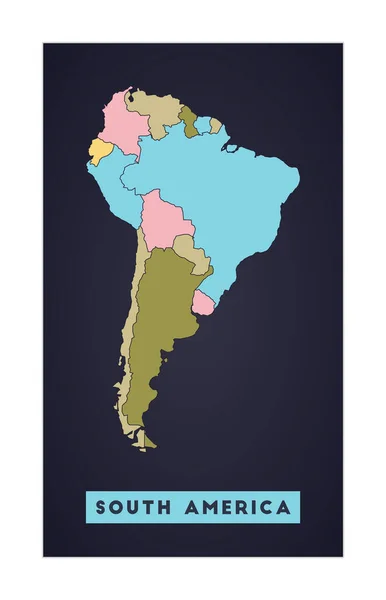 Mapa Jižní Ameriky Plakát kontinentu s regiony Tvar Jižní Ameriky s názvem kontinentu — Stockový vektor