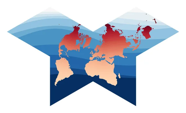 Světová mapa Vektor Gnomonic motýl projekce Svět v červeném oranžovém gradientu na hlubokém modrém oceánu — Stockový vektor