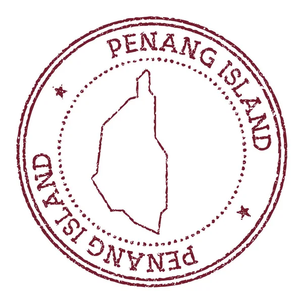 Круглая резиновая печать острова Пенанг с картой острова Винтажный красный паспорт штамп с круглым текстом и — стоковый вектор