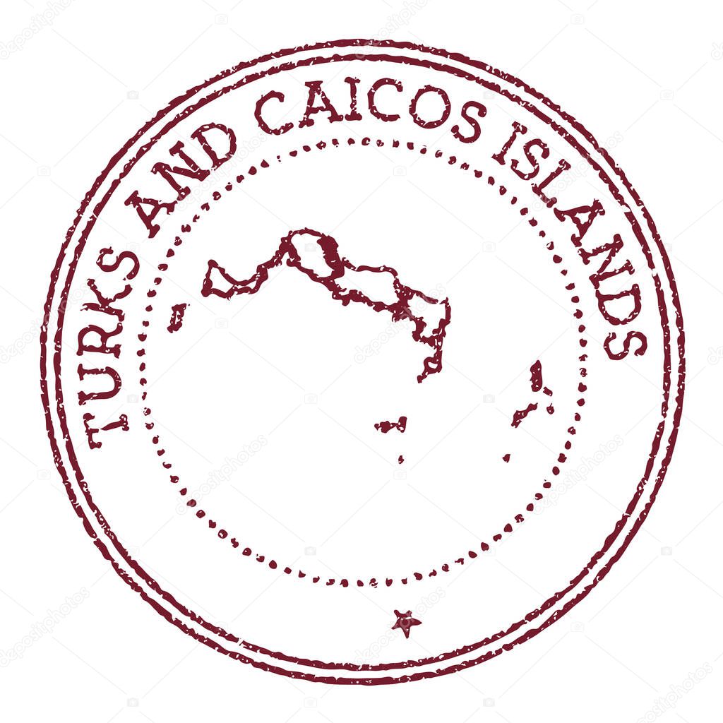 Turks and Caicos Islands round rubber stamp with island map Vintage red passport stamp with