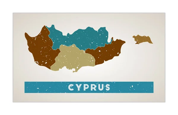 Cyprus map Country poster with regions Old grunge texture Shape of Cyprus with country name — Stock Vector