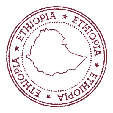 Etiyopya yuvarlak kauçuk damgası ile ülke haritası Dairesel metin ve kırmızı pasaport damgası