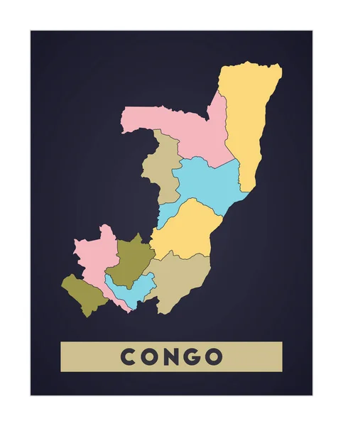 Плакат страны с регионами Форма Конго с названием страны Чистые векторные иллюстрации — стоковый вектор