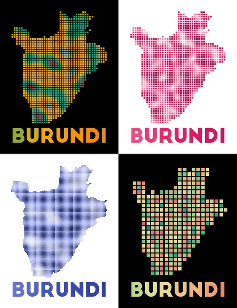 Burundi Landkarte Sammlung von Burundi Landkarten im punktierten Stil Grenzen des Landes gefüllt mit — Stockvektor