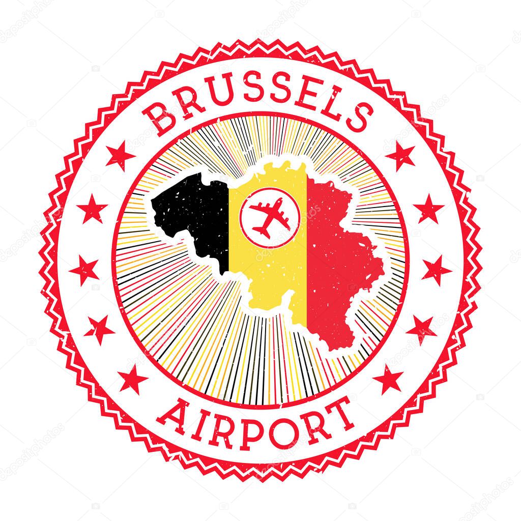 Brussels Airport stamp. Airport logo vector illustration. Brussels aeroport with country flag.