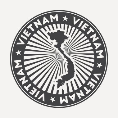 Vietnam yuvarlak logosu Dairesel adı ve ülke vektörünün haritası olan Vintage seyahat rozeti