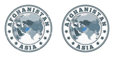 Afganistan 'ın yuvarlak logoları Afganistan' ın dünya bağlamında haritası olan Çembersel ülke rozetleri