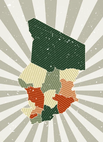 Chad vintage map Grunge plakát s mapou země v retro barevné paletě Tvar Čadu s — Stockový vektor