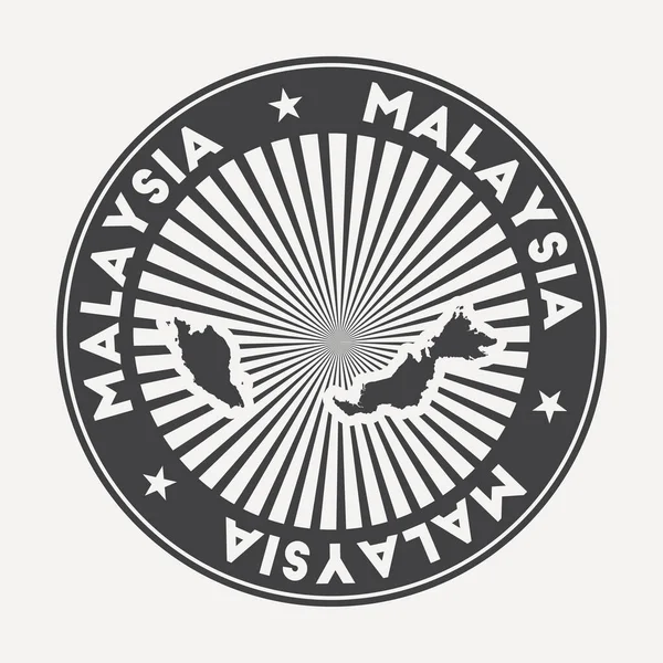 Logo bundar Malaysia Lencana perjalanan Vintage dengan nama melingkar dan peta vektor negara - Stok Vektor