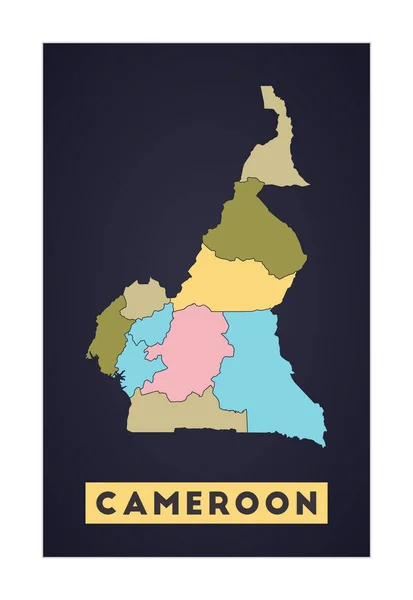 Mapa de Camerún Afiche de país con regiones Forma de Camerún con nombre de país Elegante vector — Vector de stock