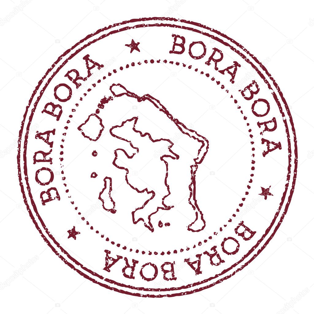 Bora Bora round rubber stamp with island map Vintage red passport stamp with circular text and