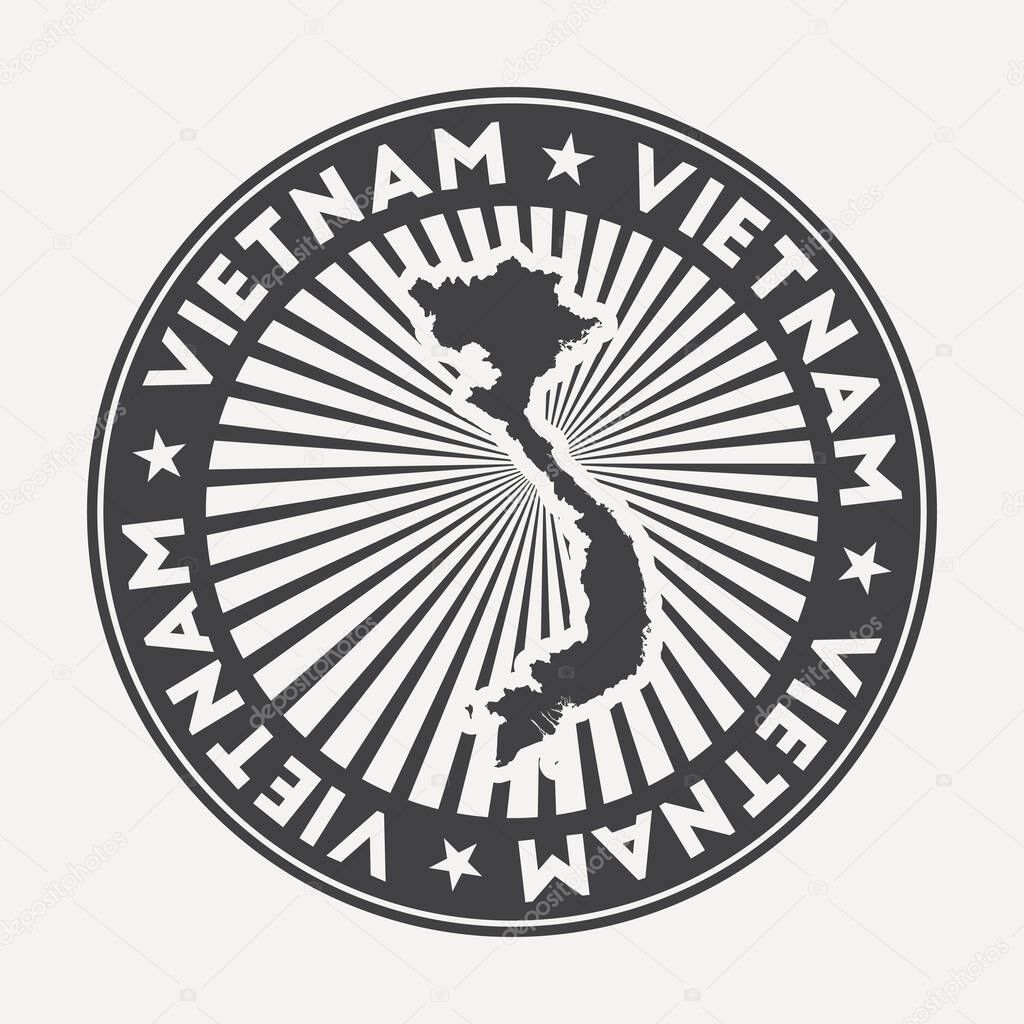 Vietnam round logo. Vintage travel badge with the circular name and map of country, vector illustration. Can be used as insignia, logotype, label, sticker or badge of the Vietnam.