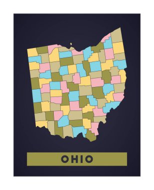 Ohio Haritası. Ohio Bölgesi şekilli eyalet posteri. Eyalet adımız Zarif Vektör.