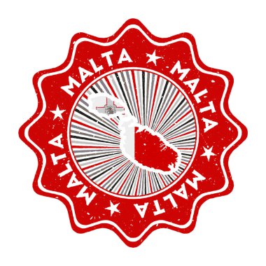 Ada haritalı Malta yuvarlak grunge pulu ve dairesel metin ile ülke bayrağı Vintage rozeti ve