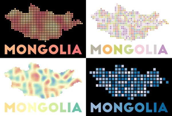 Mongolei Karte Sammlung von Landkarten der Mongolei im punktierten Stil Grenzen des Landes gefüllt mit — Stockvektor