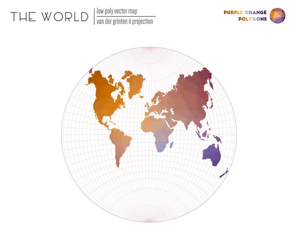 Vector kaart van de wereld Van der Grinten II projectie van de wereld Paars Oranje gekleurde polygonen — Stockvector