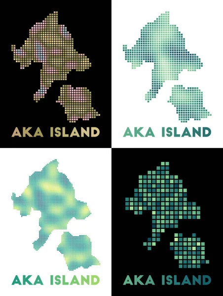 Mapa de la isla de Aka Colección de mapa de la isla de Aka en estilo punteado — Vector de stock