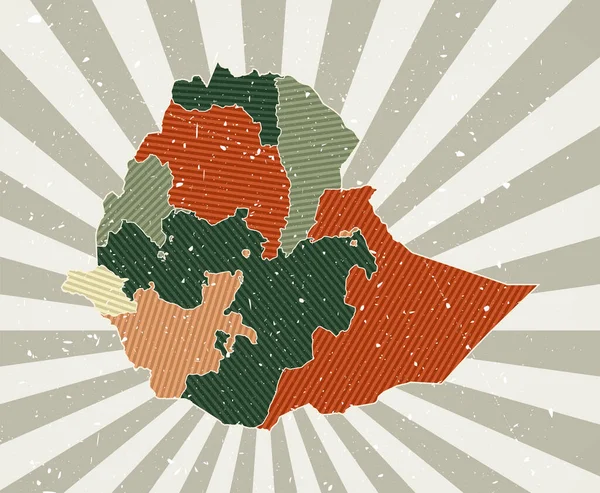 Etiopská vinobraní mapa Grunge plakát s mapou země v retro barevné paletě — Stockový vektor