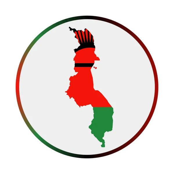 Icono de Malawi Forma del país con bandera de Malawi Cartel redondo con anillo de degradado de colores de la bandera — Vector de stock