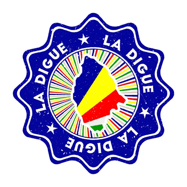 La Digue runde Grunge-Briefmarke mit Inselkarte und Länderflagge Vintage-Abzeichen mit rundem Text und — Stockvektor