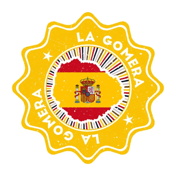La Gomera redonda grunge selo com mapa da ilha e bandeira do país emblema vintage com texto circular e — Vetor de Stock