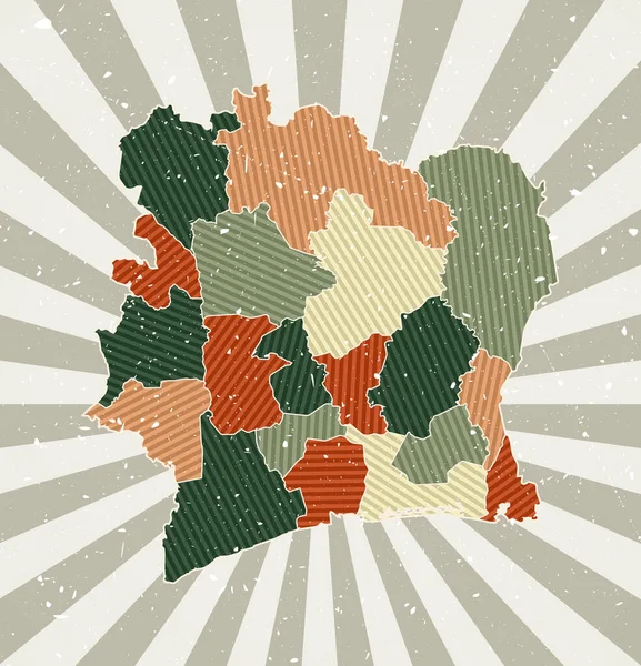 Elefántcsontpart szüret térkép Grunge poszter térképen az ország retro szín paletta Alakja — Stock Vector